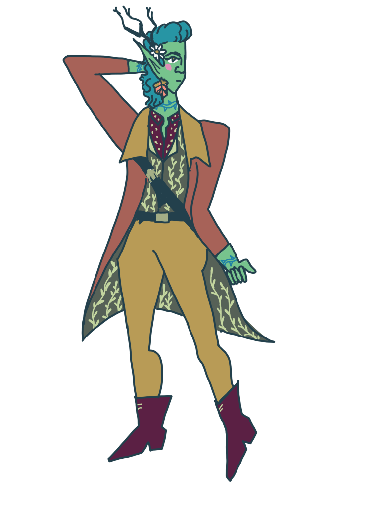 A Digital drawing of an elf Druid DND Character